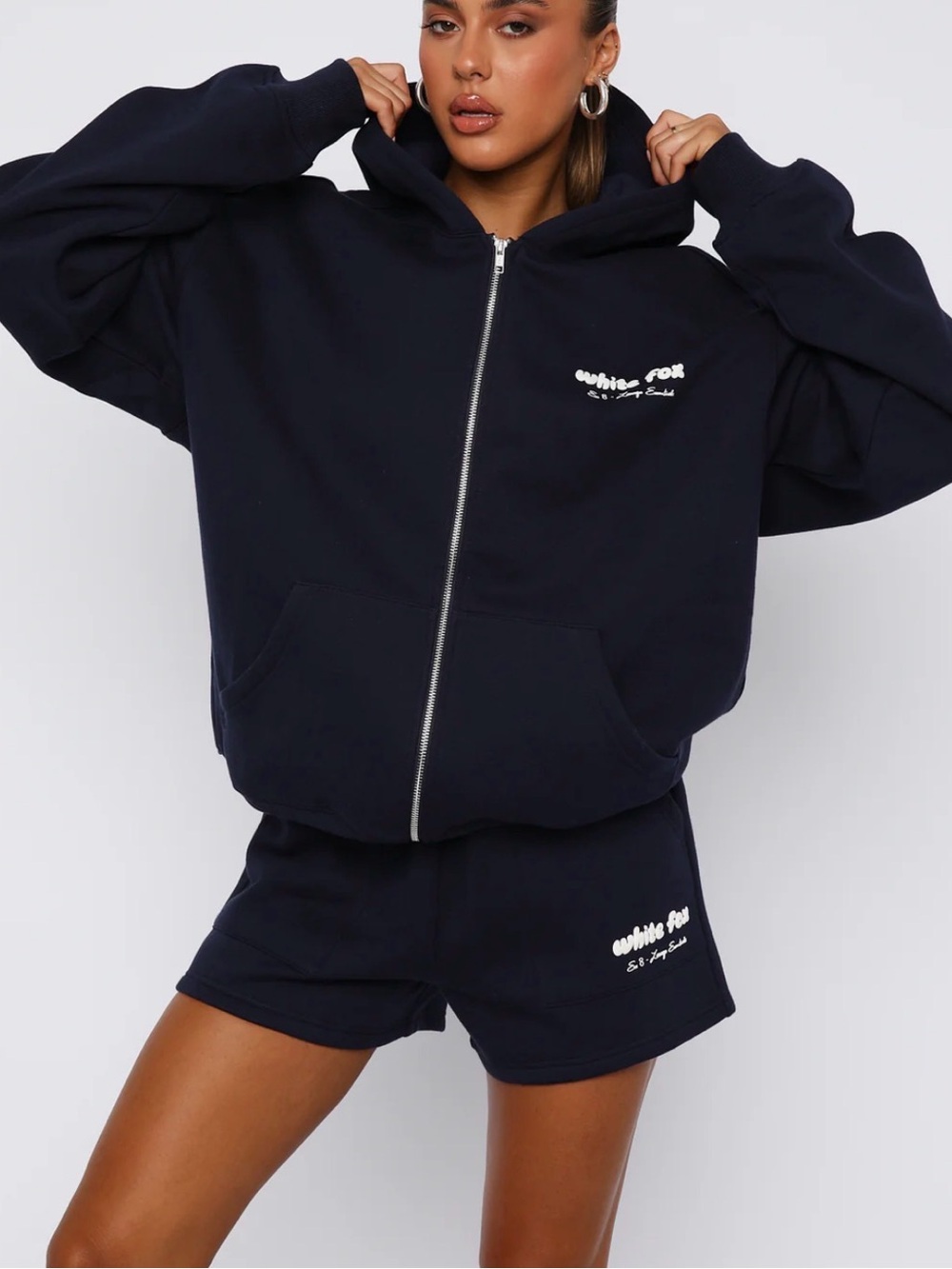 White Fox Boutique Navy Blue Oversized Zip Hoodie